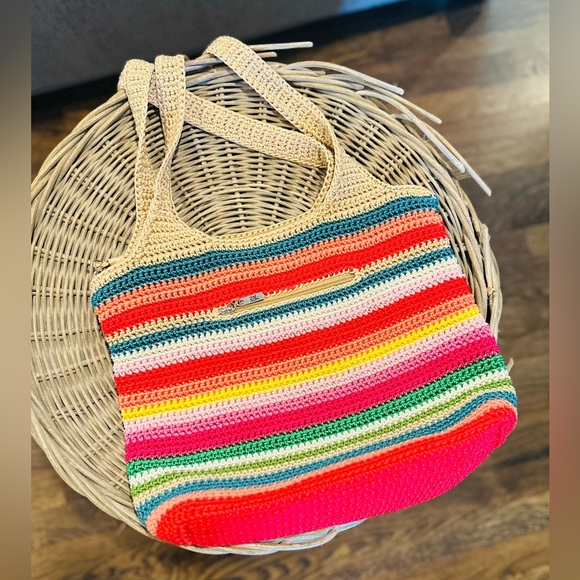 The Sak Rainbow Crochet Hobo Hippie Shoulder Bag Multicolor Striped Purse - Picture 1 of 13